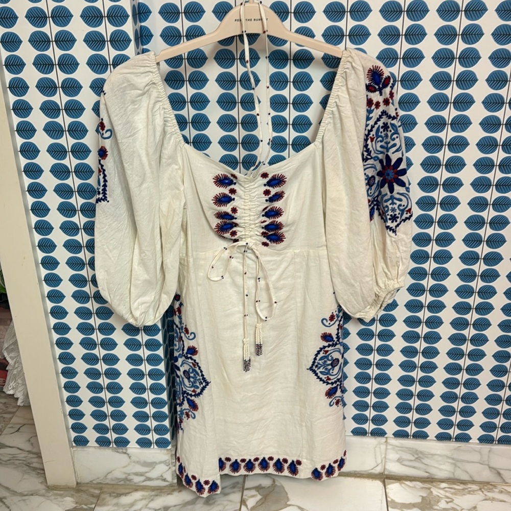 Linen embroidered Farm Rio Dress